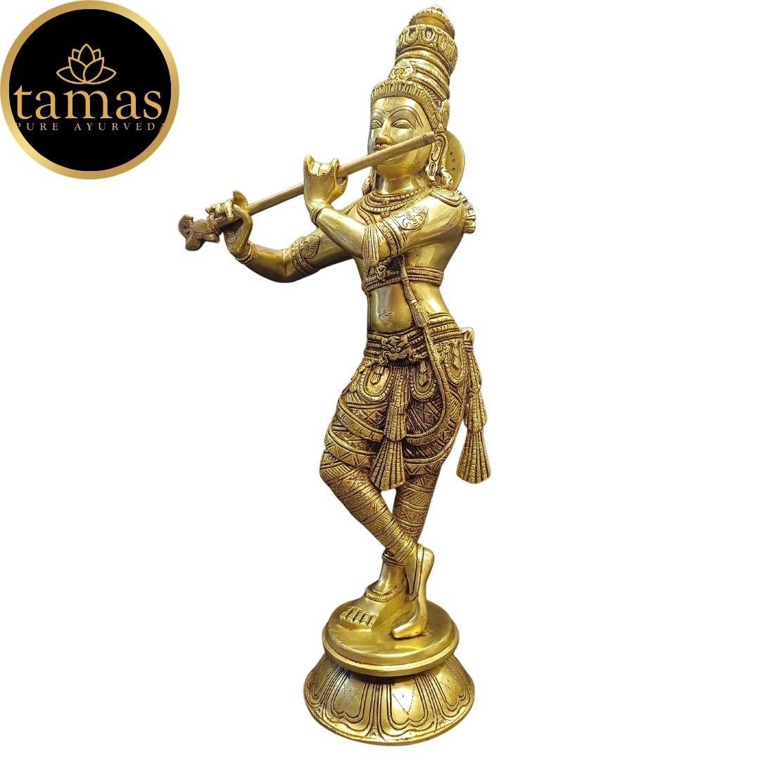 Tamas Brass Lord Krishna Kishan Gopal Murti Statue/Idol (Golden) (23 Inches)