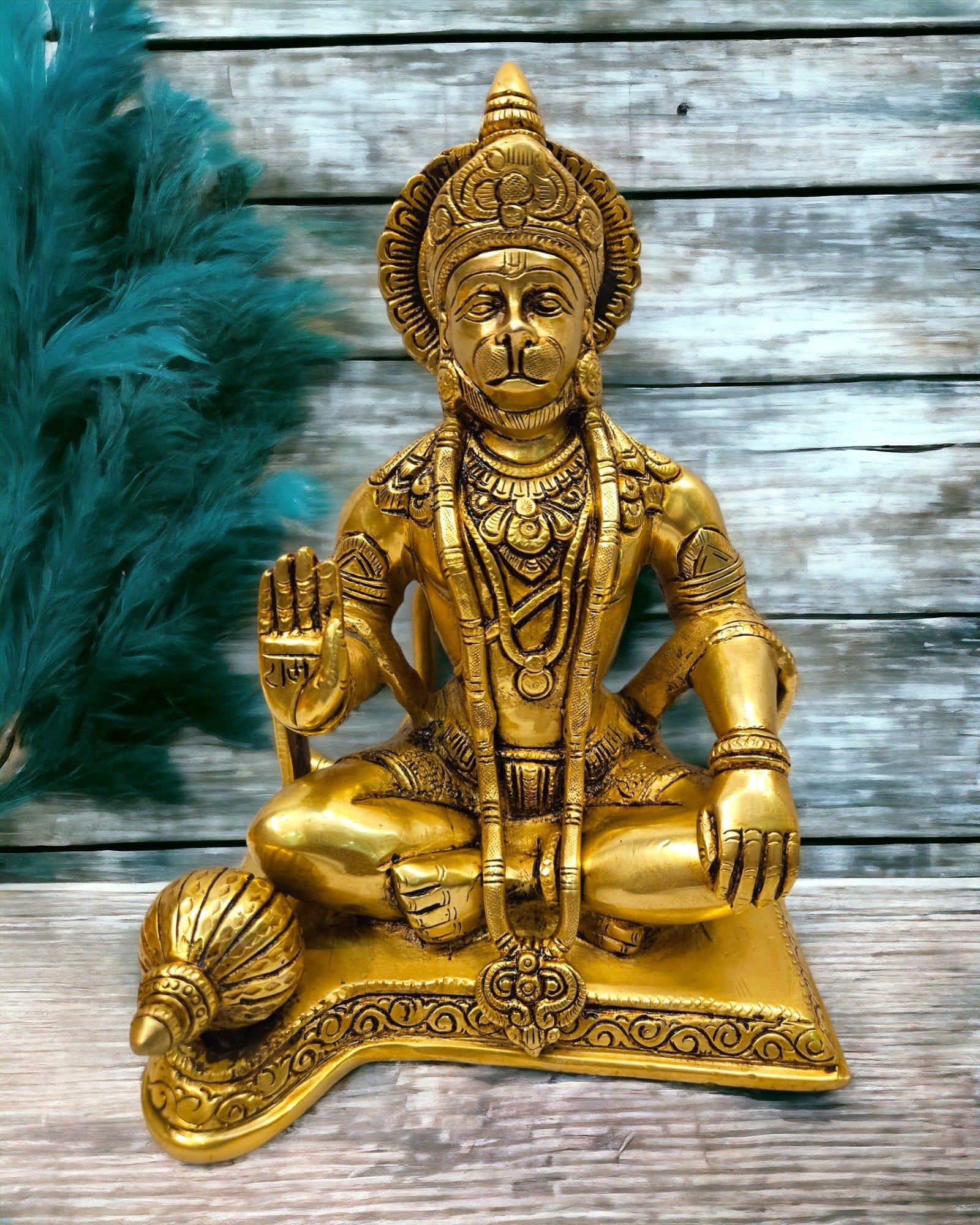 Tamas Brass Sankat Mochan Hanuman Ji Statue/Idol (9.5 Inch)(Golden) - Tamas: Luxury Indian Gifts