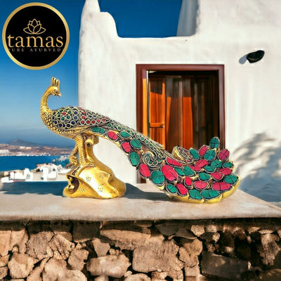Tamas Antique Finish Brass Handcrafted Peacock Sitting Statue