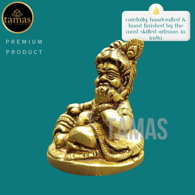 Tamas Brass Lord Krishna - Bala Gopal With Makhan Statue/Idol (Golden) (2 Inches)