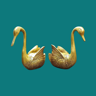Tamas Brass Swan Home Interior Decor Item Statue/Idol (Golden) (5 Inches)