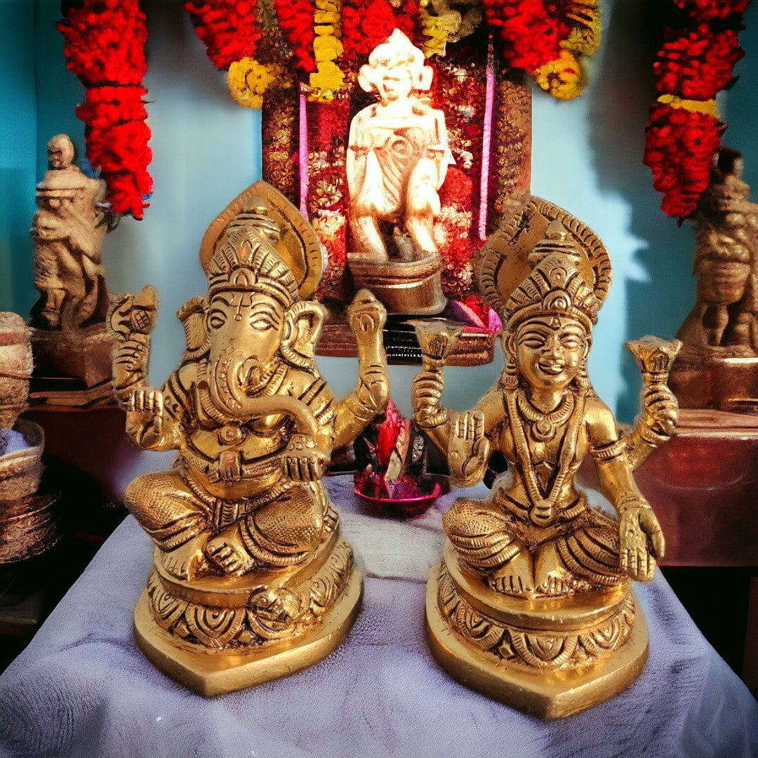 Tamas Brass Lakshmi Ganesh Statue/Idol (4 Inch) (Golden) - Tamas: Luxury Indian Gifts