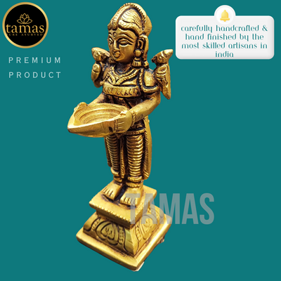 Tamas Brass Lady Holding a Lamp Statue (4.3 Inch)
