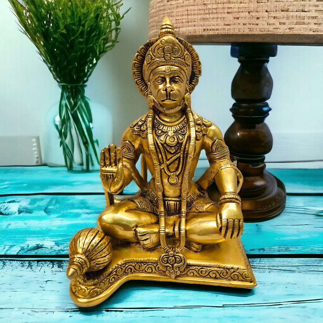Tamas Brass Sankat Mochan Hanuman Ji Statue/Idol (9.5 Inch)(Golden) - Tamas: Luxury Indian Gifts
