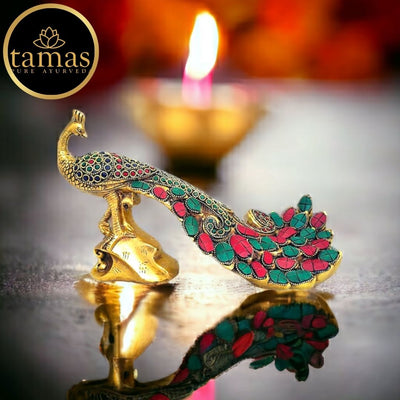 Tamas Antique Finish Brass Handcrafted Peacock Sitting Statue