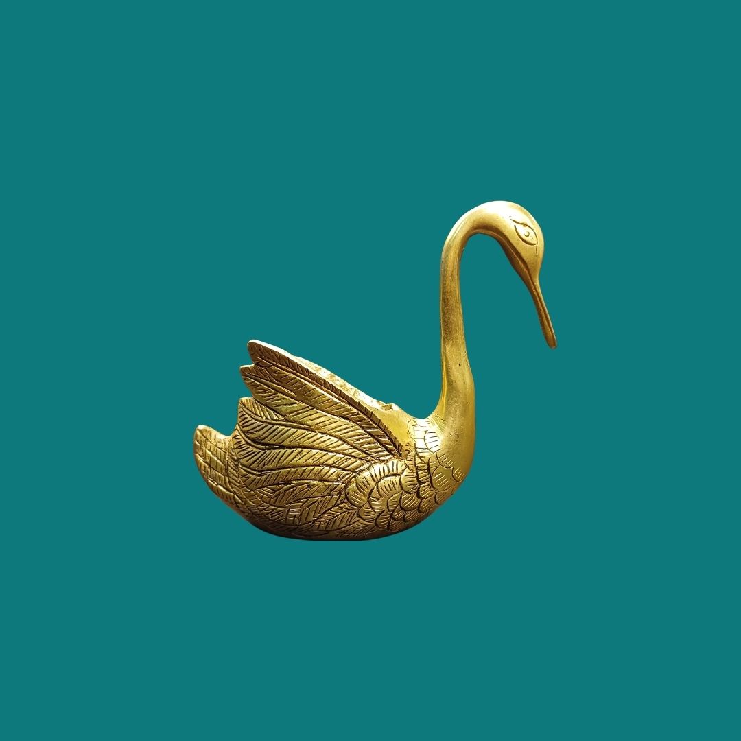 Tamas Brass Swan Home Interior Decor Item Statue/Idol (Golden) (5 Inches)
