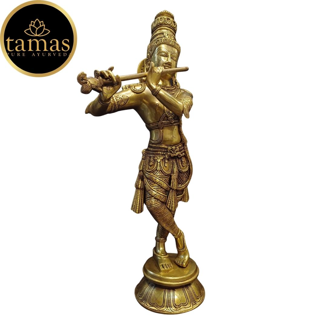 Tamas Brass Lord Krishna Kishan Gopal Murti Statue/Idol (Golden) (23 Inches)