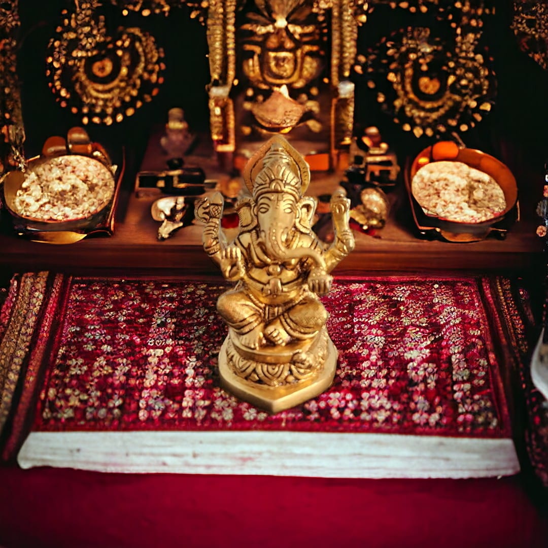 Tamas Brass Lakshmi Ganesh Statue/Idol (4 Inch) (Golden) - Tamas: Luxury Indian Gifts