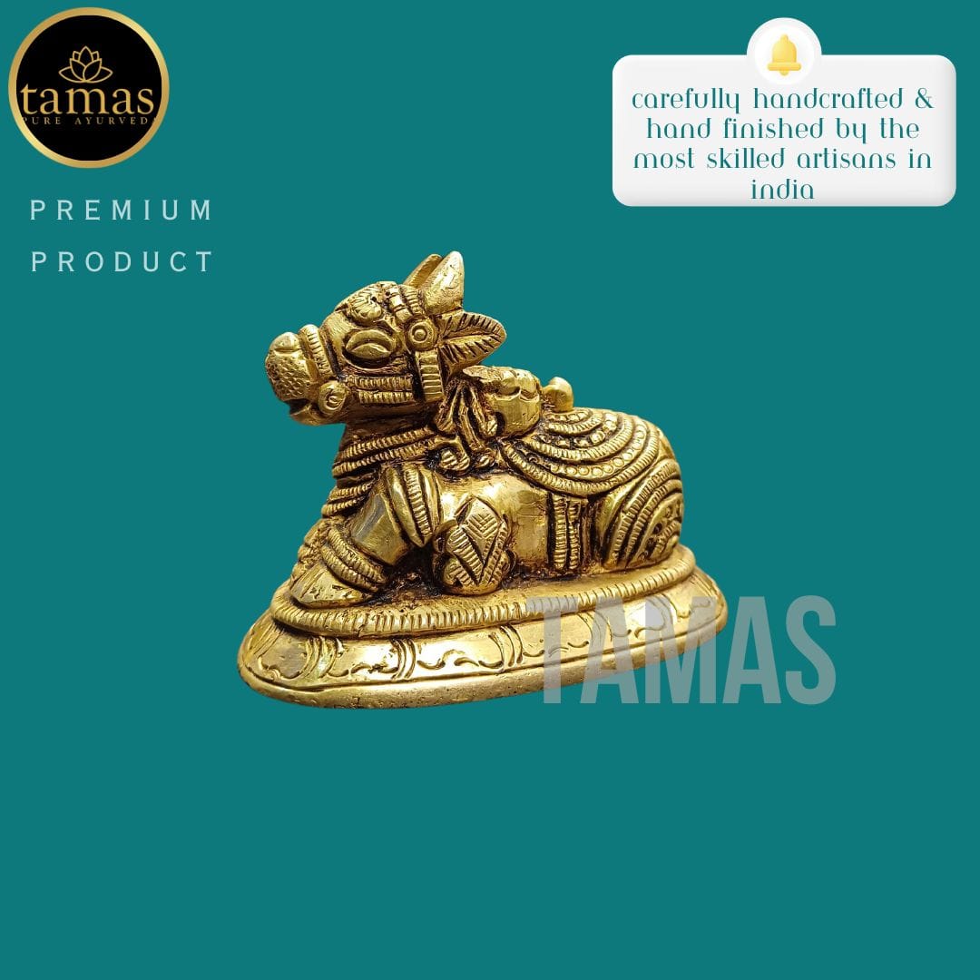 Tamas Brass Nandi Bull Statue/Idol (Golden) (2 Inches) - Tamas: Luxury Indian Gifts