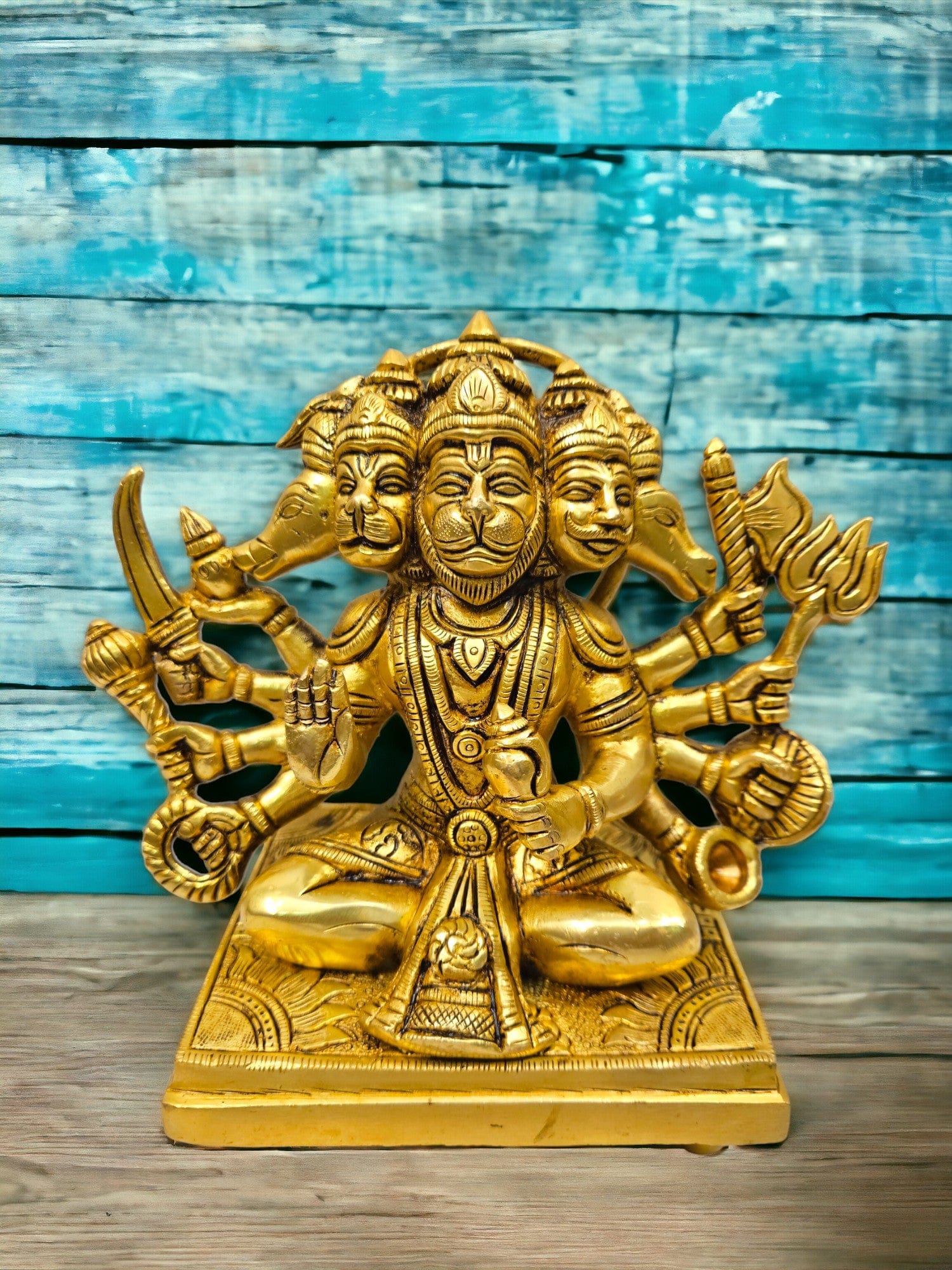Tamas Brass Panchmukhi Hanuman Sitting Statue/Idol (8 Inch) (Golden) - Tamas: Luxury Indian Gifts