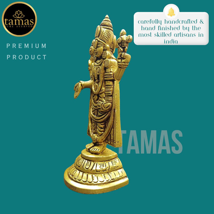 Tamas Brass Lord Venkateswara /Tirupati Balaji Statue/Idol (Golden) (6.5 Inches)