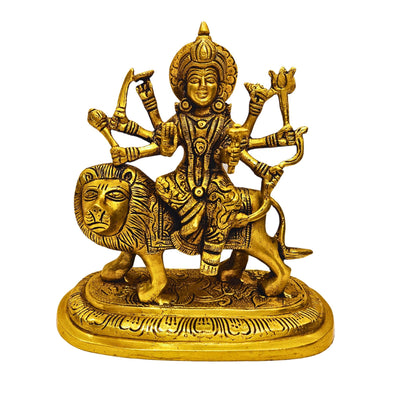 Tamas Brass Ashtabhuja-Dhari Devi Durga Statue/Idol (Golden) (7 Inches)