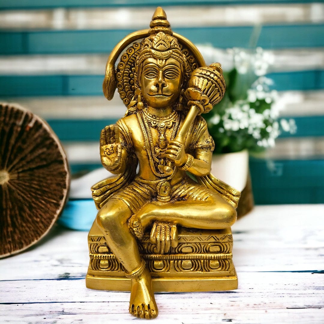 Tamas Brass Hanuman Sitting and Decorative Statue/Idol (9 Inch) (Golden) - Tamas: Luxury Indian Gifts