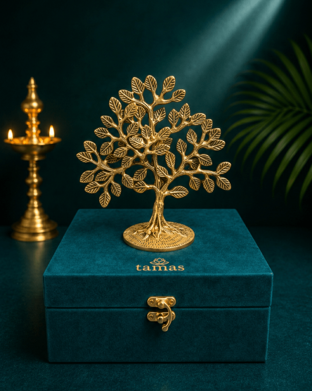 Brass Coloured Kalpavriksha Tree/ Tree of Life (6 inches H) with Gift Box – Wish-Fulfilling Brass Tree for Home, Office & Gifting - Tamas Luxury Gifts