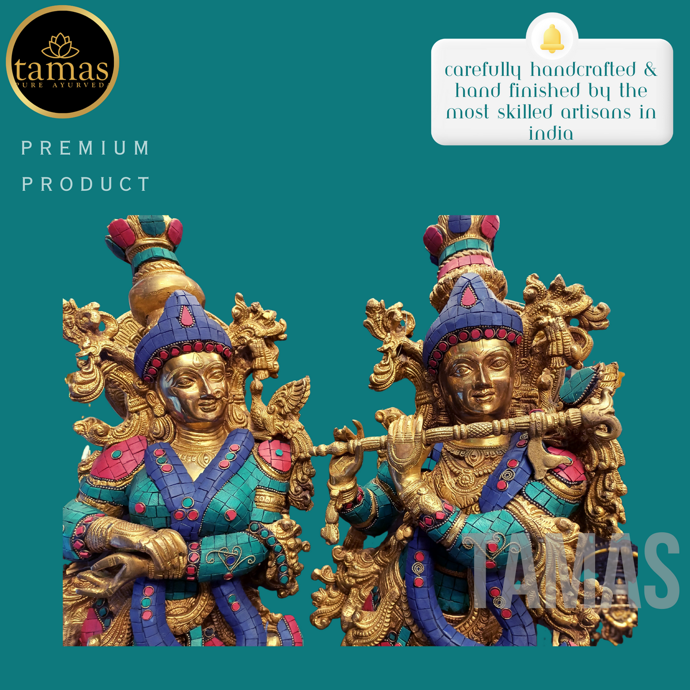 Tamas Brass Radha Krishna Multicolor Stone Statue (30 inches)