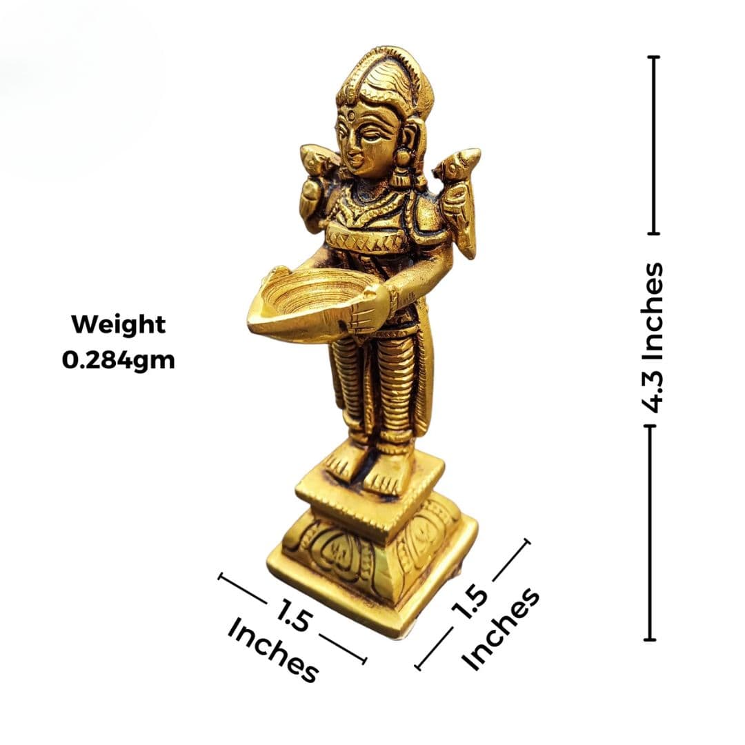 Tamas Brass Lady Holding a Lamp Statue (4.3 Inch) - Tamas: Luxury Indian Gifts