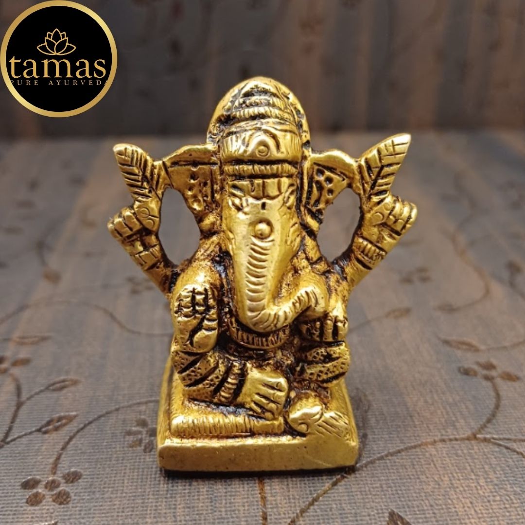 Tamas Lord Ganapati Sitting Decorative Brass Statue/Idol (Golden) (1.5 Inches)