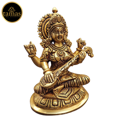 Tamas Brass Saraswati Statue (7 Inches)| Free Luxury Gift box