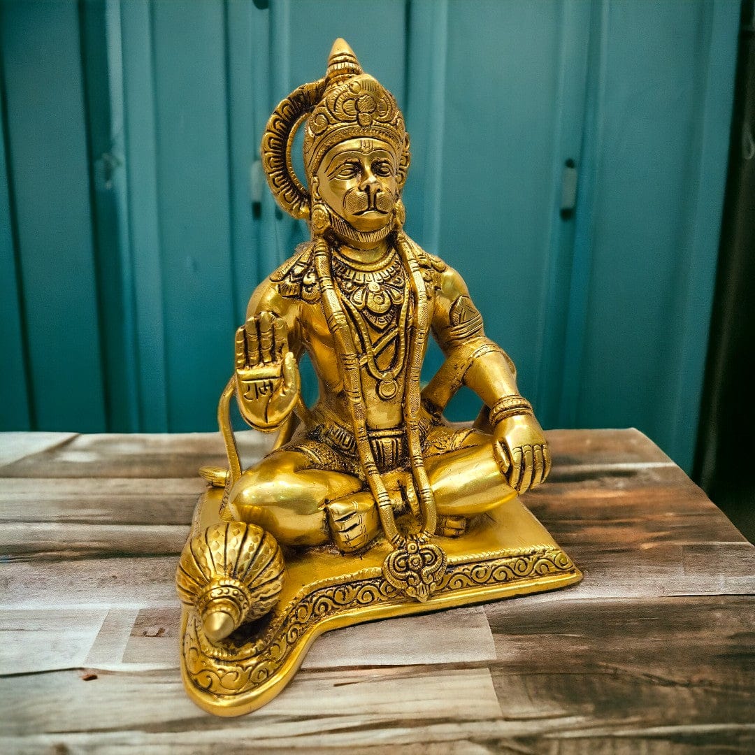 Tamas Brass Sankat Mochan Hanuman Ji Statue/Idol (9.5 Inch)(Golden) - Tamas: Luxury Indian Gifts