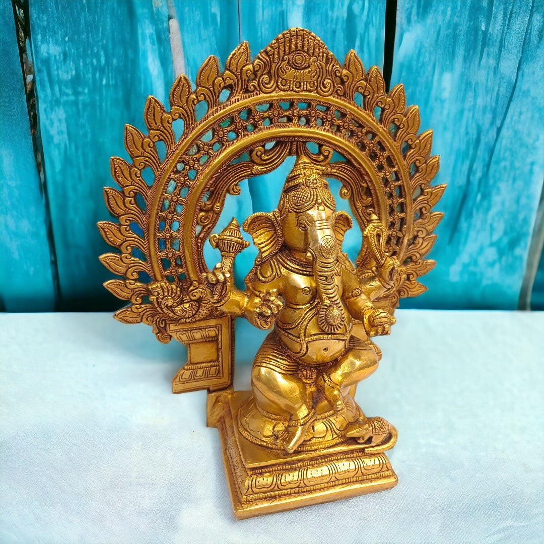 Brass Lord Ganesh Idol for Favorable Fortune Statue/Idol (12 Inch) (Golden)