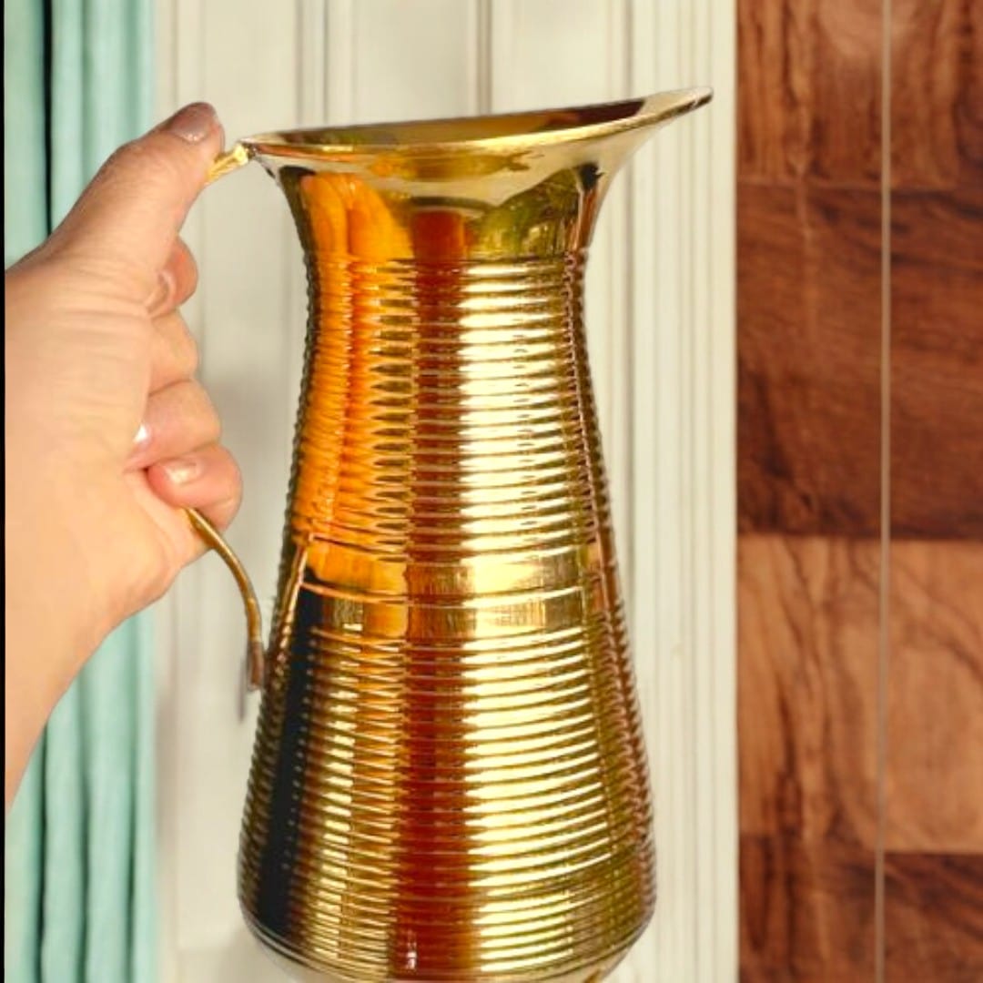 Brass Jug Pitcher Shape (8 Inch) (Golden) - Tamas: Luxury Indian Gifts