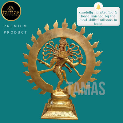 Tamas Brass Nataraja Reverence and Harmony Statue/Idol (Golden) (15 Inches)