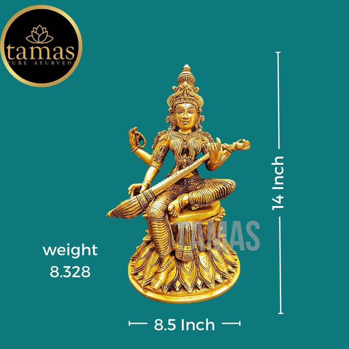 Tamas Brass Saraswati Maa Statue / Idol (14.5 Inch)