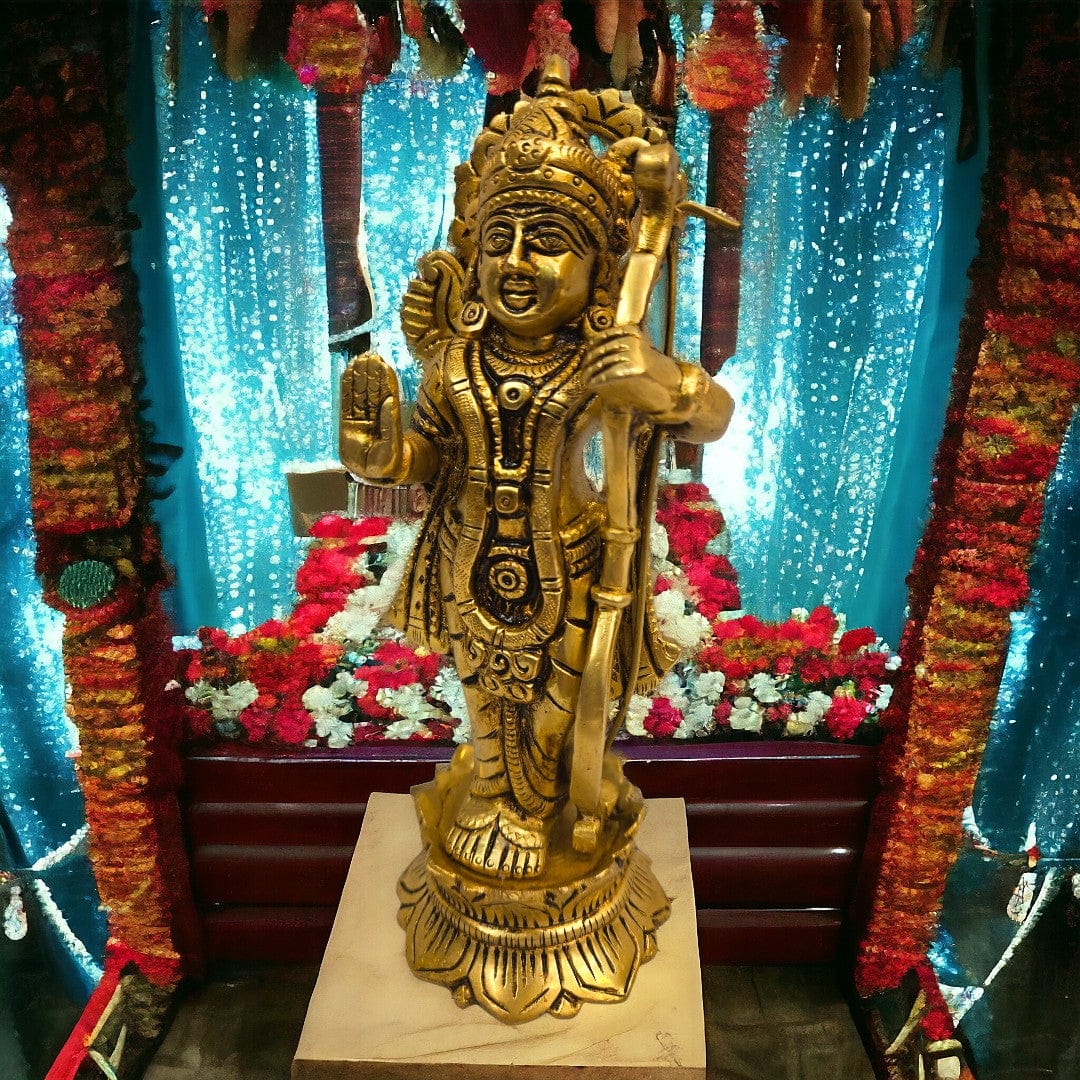 Brass lord rama with arrow and bow Statue/Idol (8 Inch) (Golden)|Free Premium Gift Box - Tamas: Luxury Indian Gifts