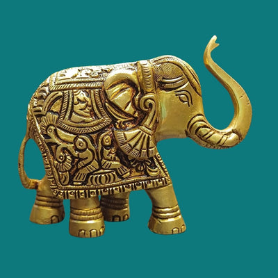 Tamas Brass Well Designed Elephant Statue/Idol (Golden) (3.2 Inches)
