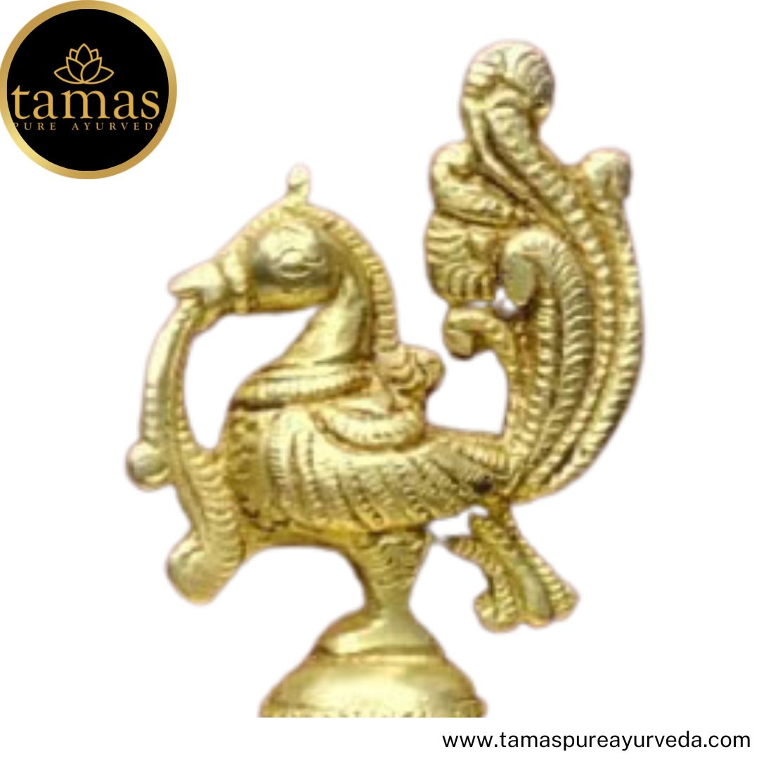 Tamas Brass Handcrafted Golden Decorative Elephant Brass Diya Stand  with Antique Finish (3 x 5 x12 Inches, Golden) (Pack of 1)
