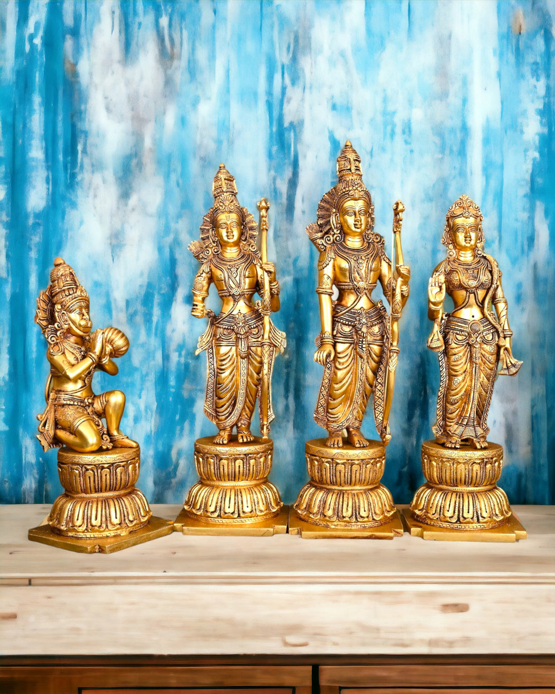 Brass Lord Rama, Sita, Lakshman, Hanuman Darbar Statue/Idol (24.5 Inch) (Golden)