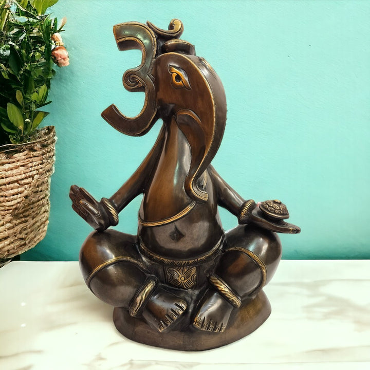 Brass Lord OM Ganesh Handicraft Statue/Idol (16.5 Inch) (Brown)