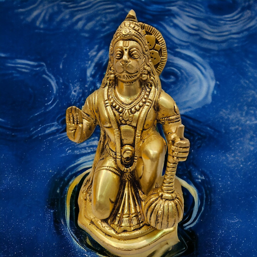 Brass Lord Hanuman Murti for Home Hindu God Bajrangbali Statue/Idol (7 Inch) (Golden)