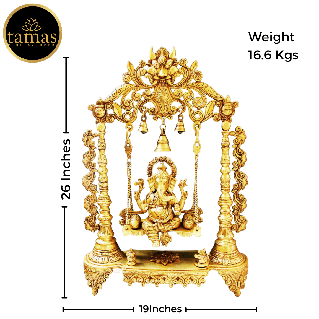 Tamas Brass Ganesha Swing Jhula Idol with Bells 26 Inches - Tamas: Luxury Indian Gifts