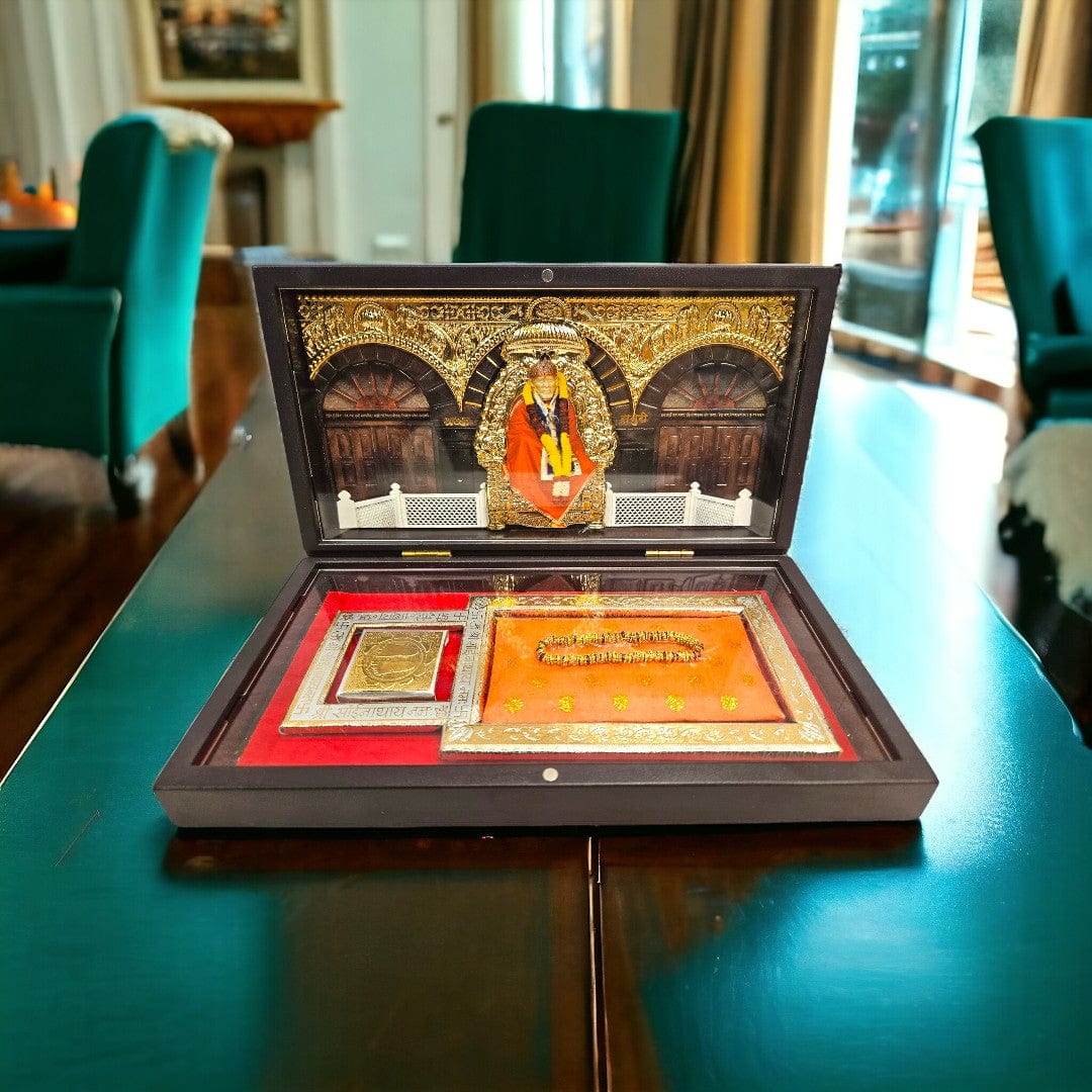 Gold Foil Shirdi Sai Baba Gift/Puja Box(5.5 Inch)(Multicolour) - Tamas: Luxury Indian Gifts