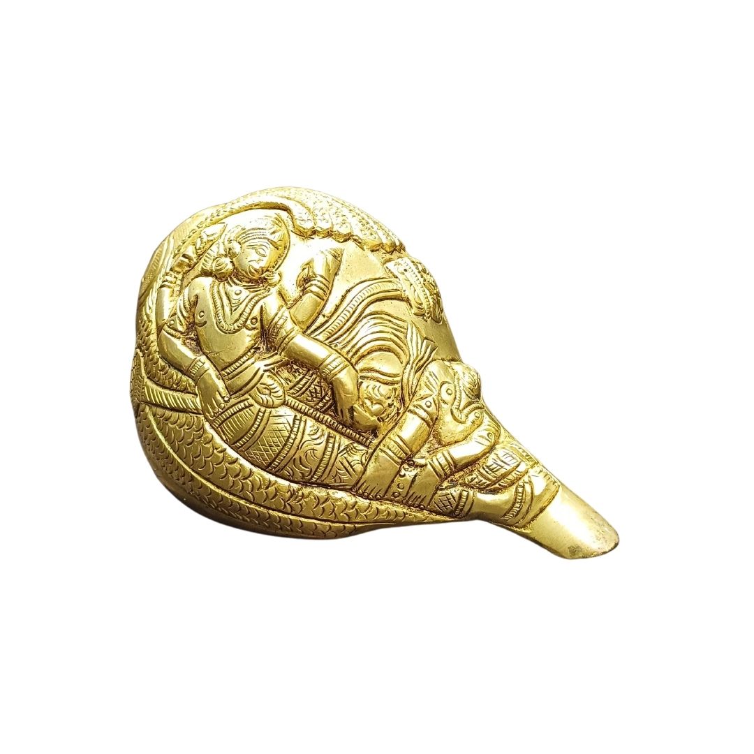 Tamas Brass Shankh with Vishnu Carving Antique (Golden) (3 Inches)