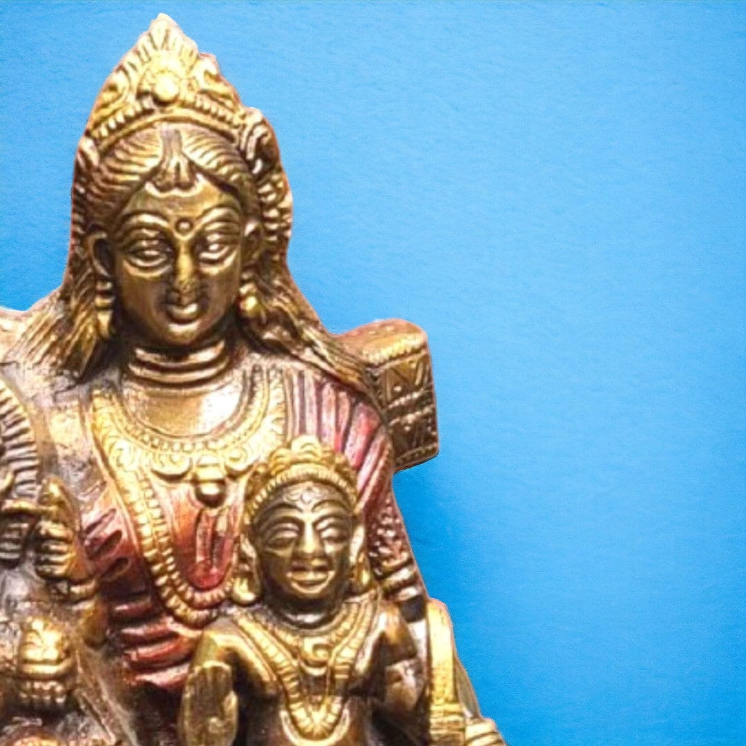 Tamas Brass Handcrafted Shiv Parivar Family Murti Statue/ Idol with Antique Finish (8.5 x 4.5 x 10 Inches, Golden) (Pack of 1) - Tamas: Luxury Indian Gifts