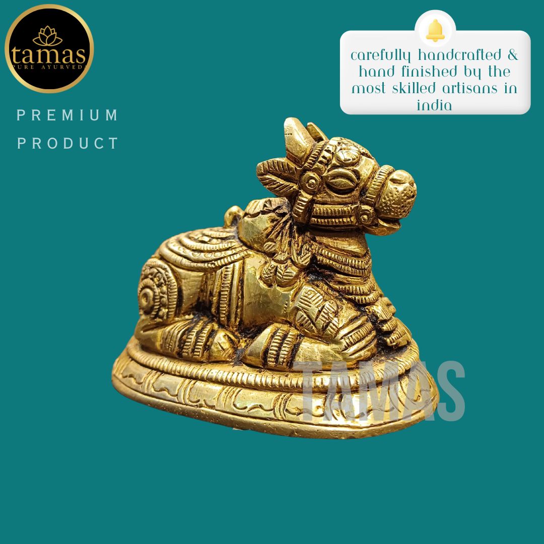 Tamas Brass Nandi Bull Statue/Idol (Golden) (2 Inches)