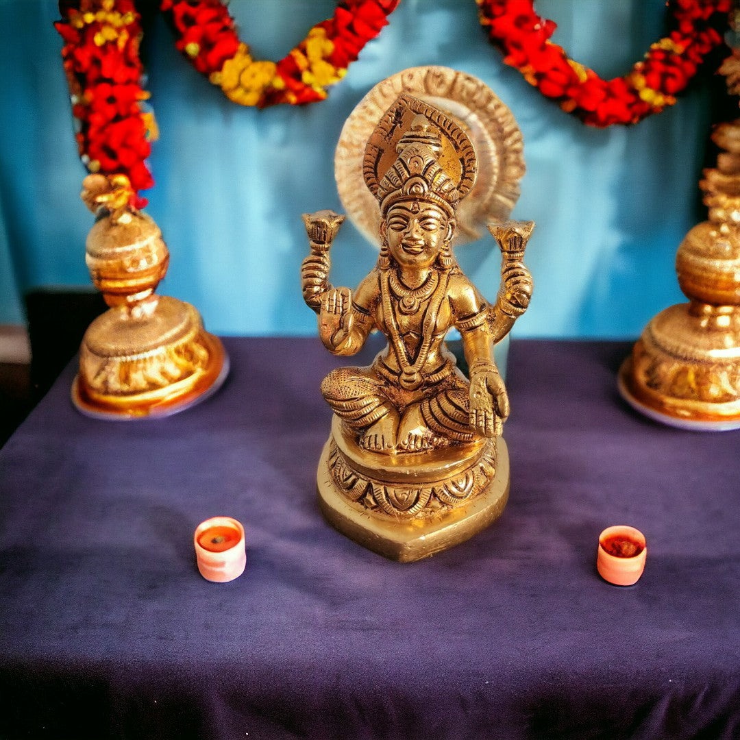 Tamas Brass Lakshmi Ganesh Statue/Idol (4 Inch) (Golden)