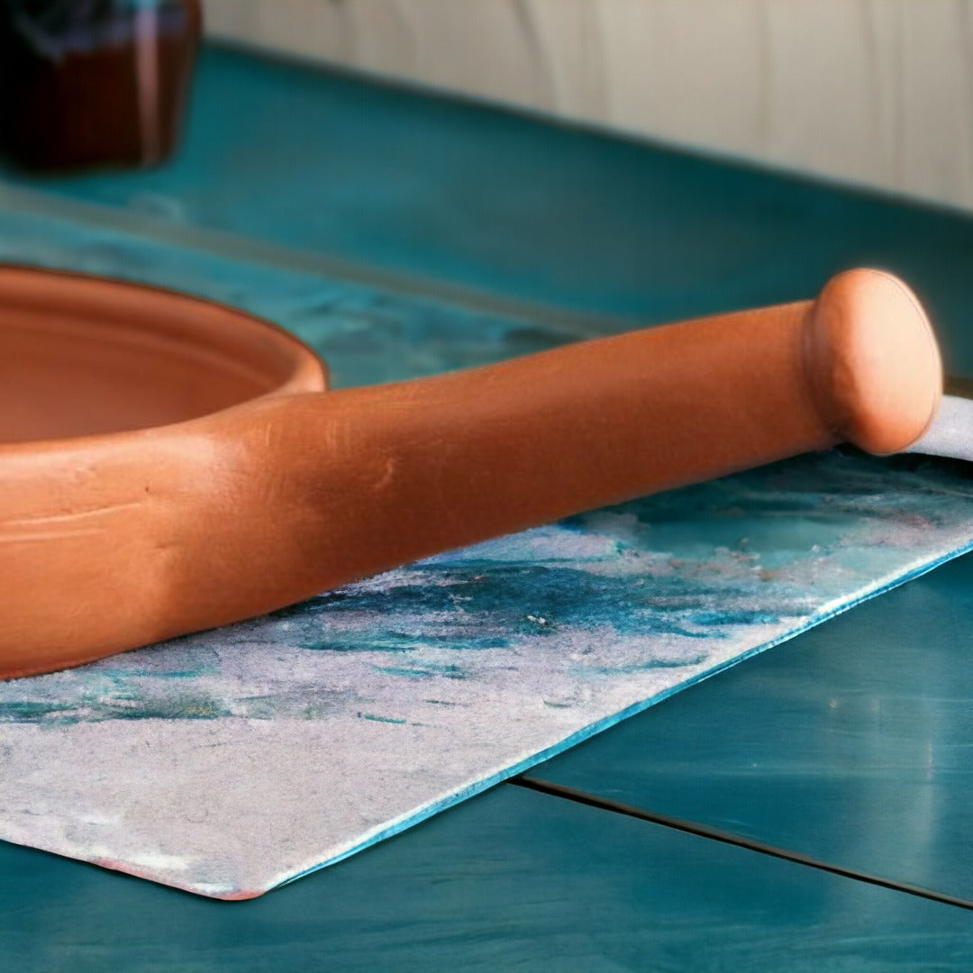 Tamas Handcrafted Terracotta Natural Clay Fry Pan (Brown)