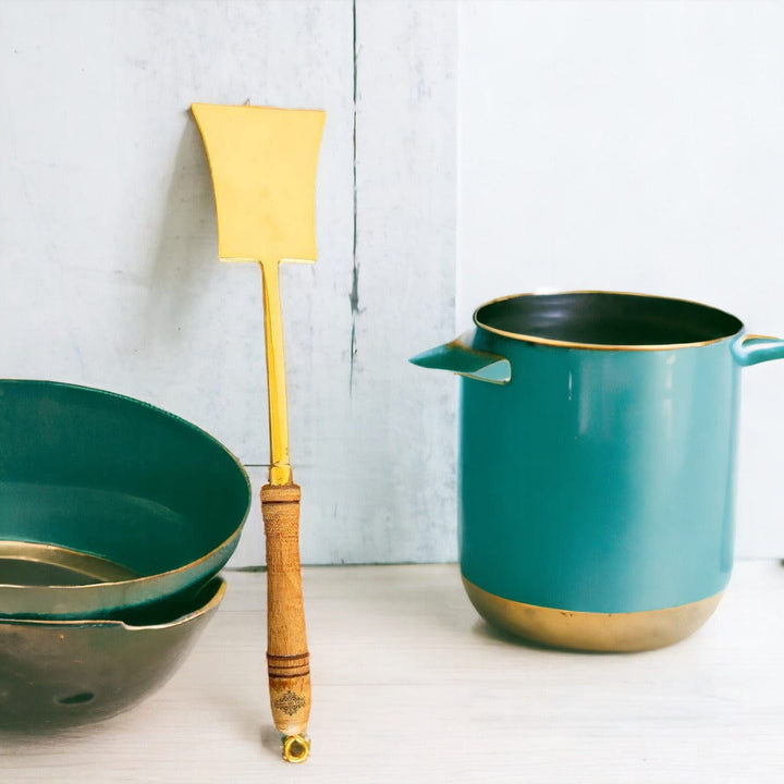 Golden Brass Karchi | Large Ladle Kitchen Utensils - Tamas: Luxury Indian Gifts