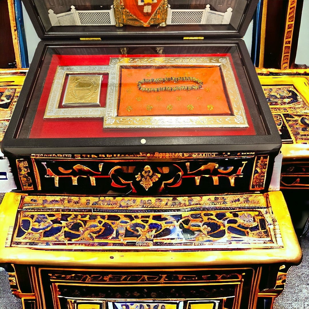 Gold Foil Shirdi Sai Baba Gift/Puja Box(5.5 Inch)(Multicolour) - Tamas: Luxury Indian Gifts