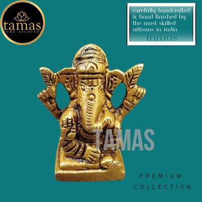 Tamas Lord Ganapati Sitting Decorative Brass Statue/Idol (Golden) (1.5 Inches)