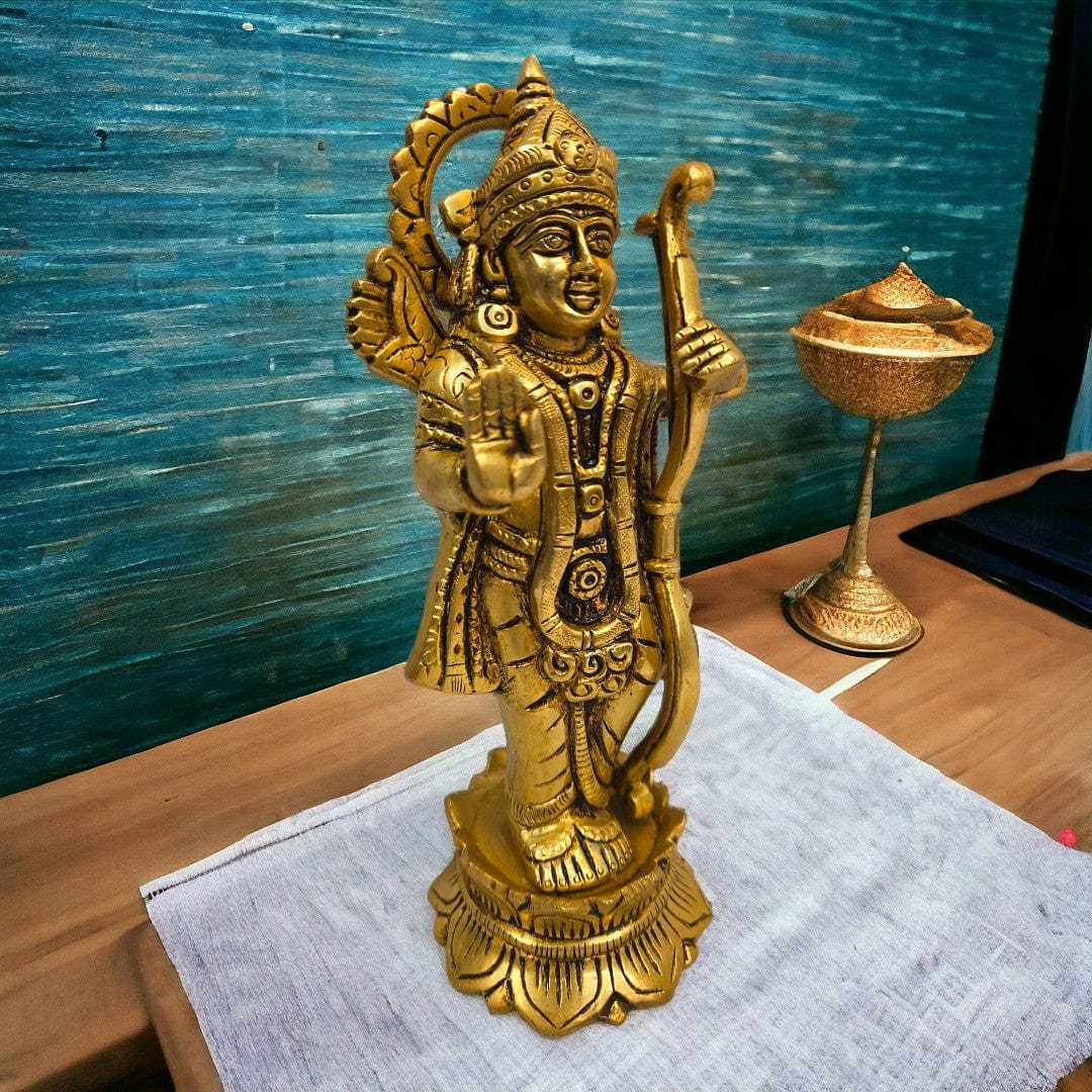 Brass lord rama with arrow and bow Statue/Idol (8 Inch) (Golden)|Free Premium Gift Box - Tamas: Luxury Indian Gifts