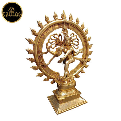 Tamas Brass Nataraja Reverence and Harmony Statue/Idol (Golden) (15 Inches)