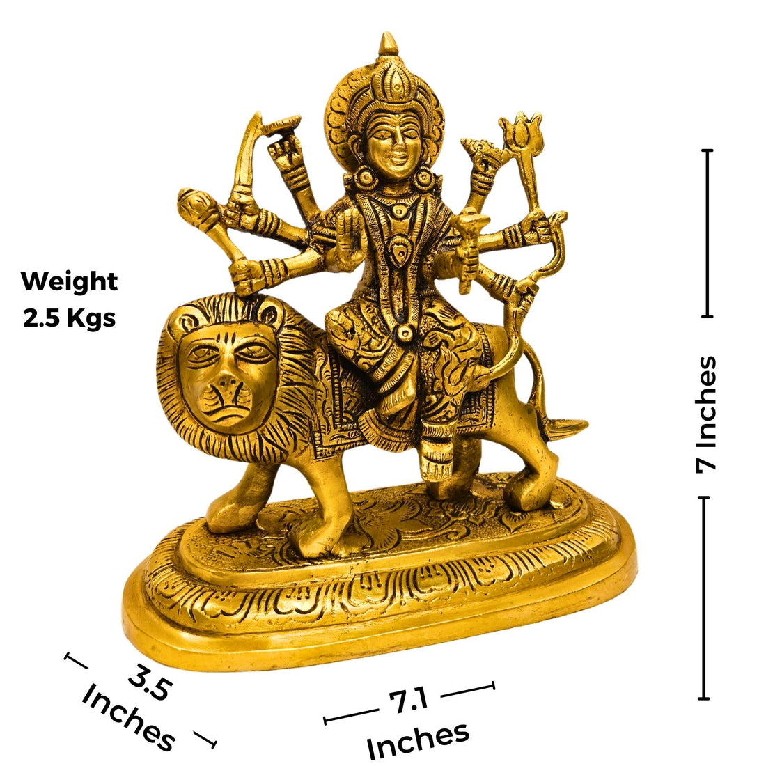 Tamas Brass Ashtabhuja-Dhari Devi Durga Statue/Idol (Golden) (7 Inches)