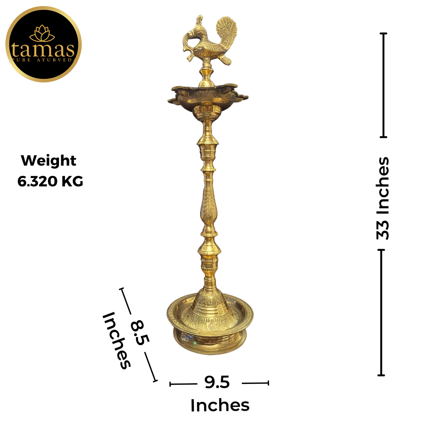 Tamas Brass Peacock Diya Stand (33 Inches)