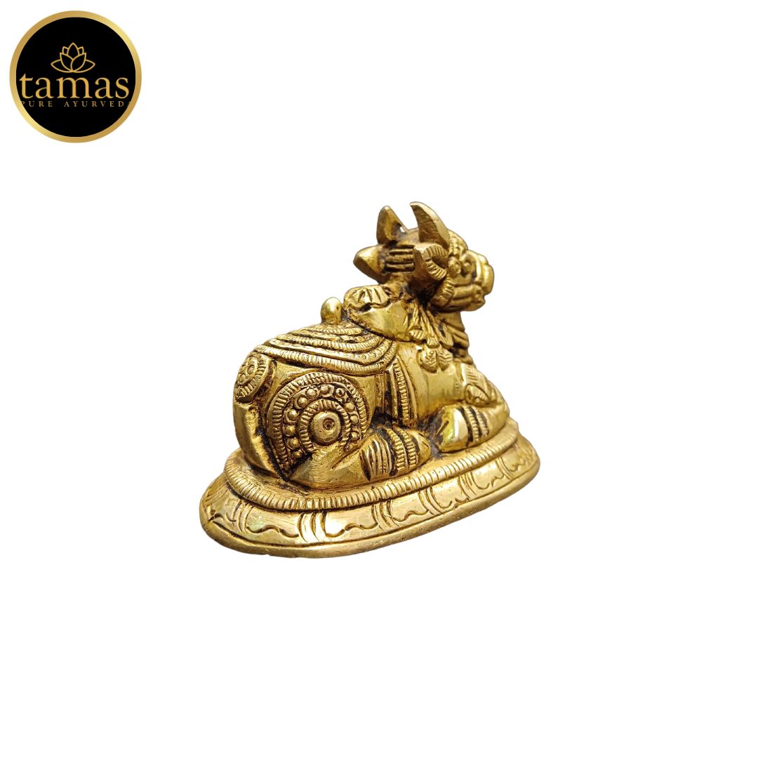 Tamas Brass Nandi Bull Statue/Idol (Golden) (2 Inches)