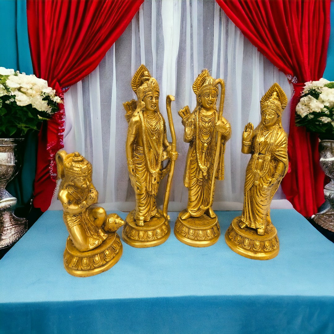 Brass Bhagwan Ram Darbar with Sita Laxman Hanuman Statue/Idol (11 Inch) (Golden)