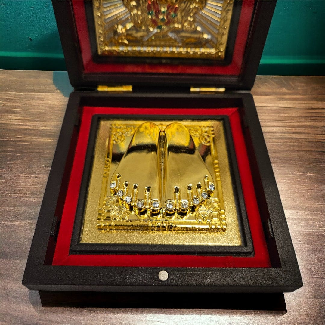 Gold Foil Ganeshaji Charan Paduka Gift/Puja Box(5 Inch)(Golden) - Tamas: Luxury Indian Gifts